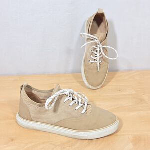 Jenni Kayne Leather Trainer Sneakers Women's Sz 7 EU 37 Natural Tan Lace Up